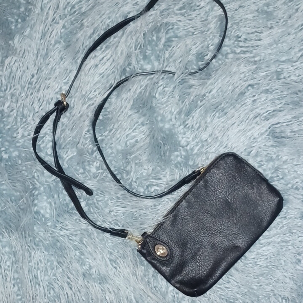 New! Black leather leopard print cross body purse